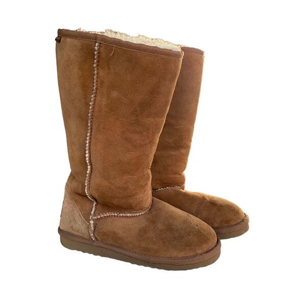 Skechers Shoes - Skechers Boots Australia Tall Suede Leather With Real Fur Lining Tan Sz 6.5 RARE